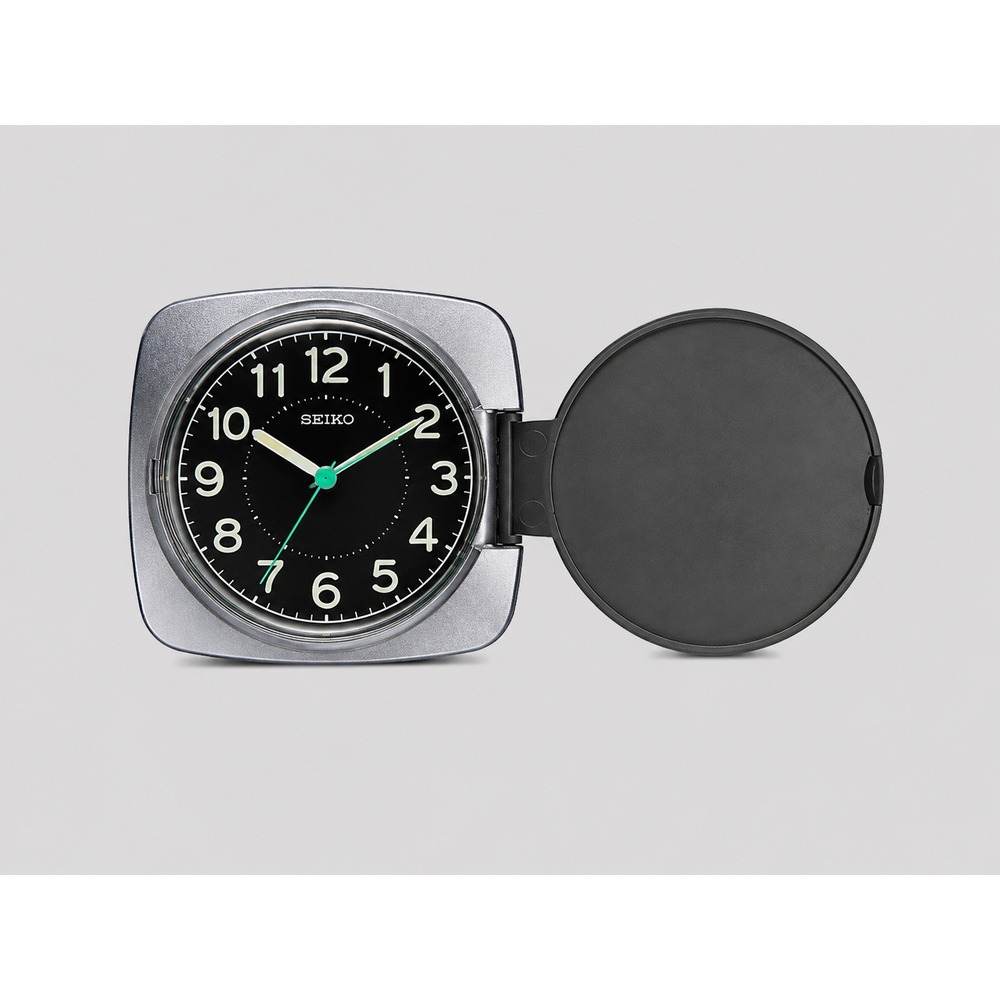 Seiko QQ2635L Travel Alarm Clock Silver Grey Folding Quartz Analog Snooze